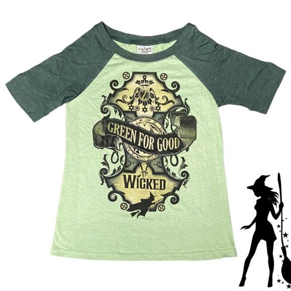Green For Good Tops - NWOT Green For Good 'Wicked' The Musical Broadway Graphic Raglan Tee Size Large